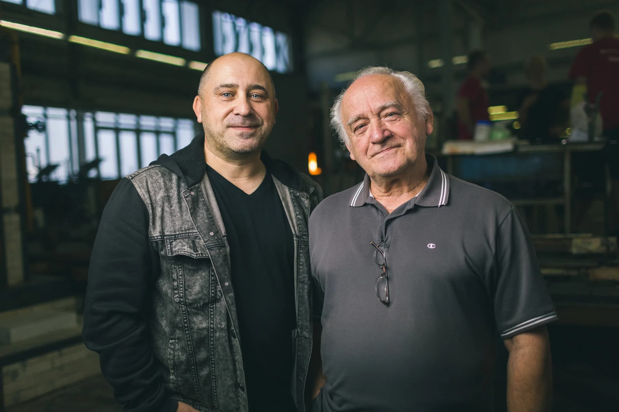 Jaroslav Bejvl Jr. and Jaroslav Bejvl Sr. in the glassworks